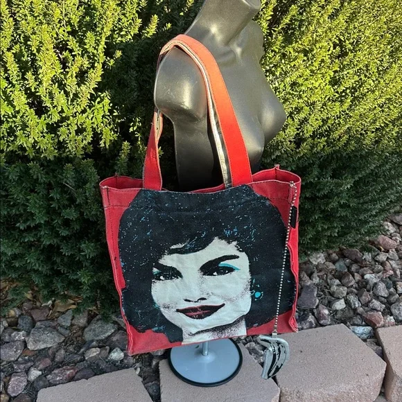 Loop NYC & ANDY WARHOL-Red Jackie O. Distressed Tote Canvas Bag-REPOSHING-used - Picture 7 of 17
